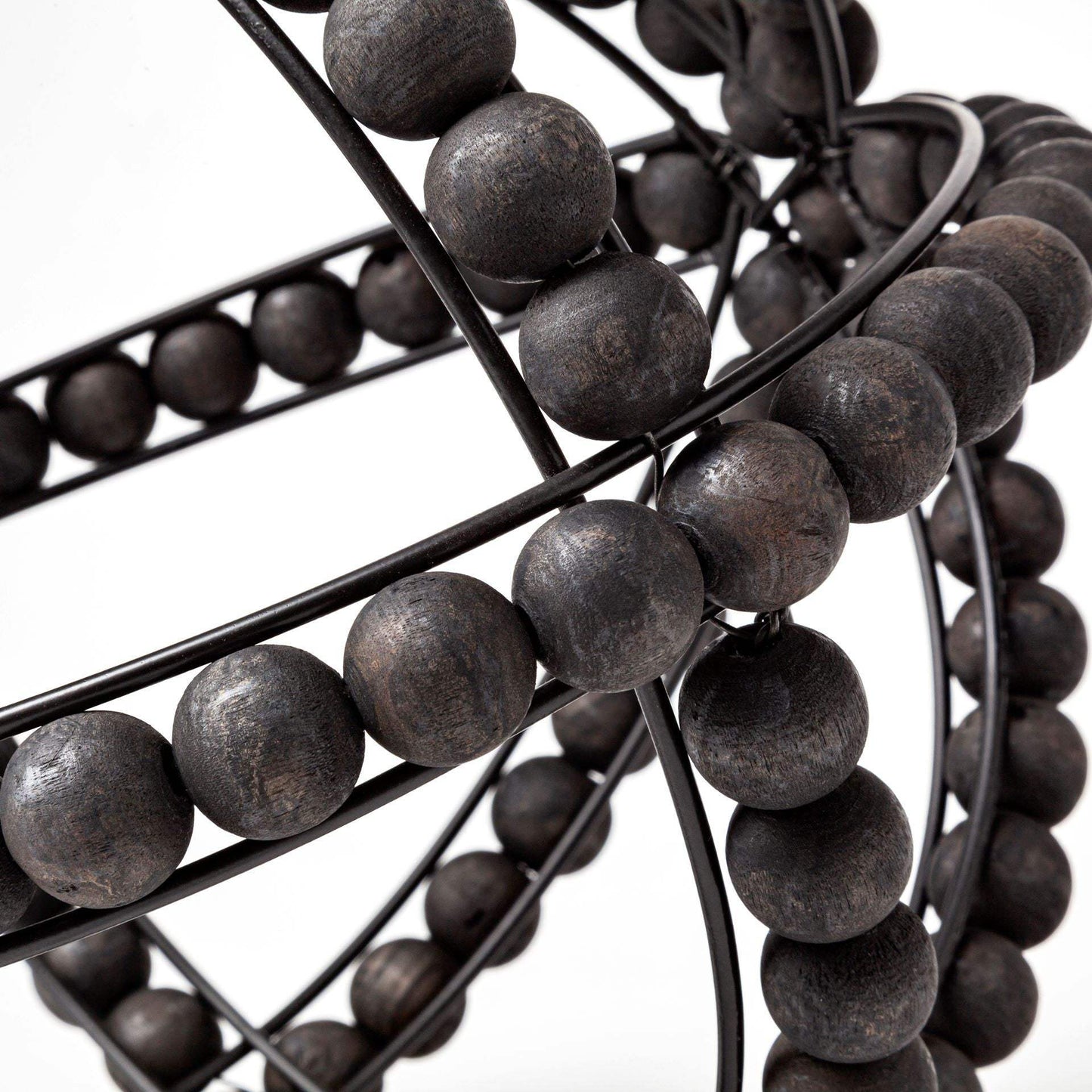 11" Black Wooden Bead And Metal Orb Sculpture - Homeroots - Flyclothing LLC