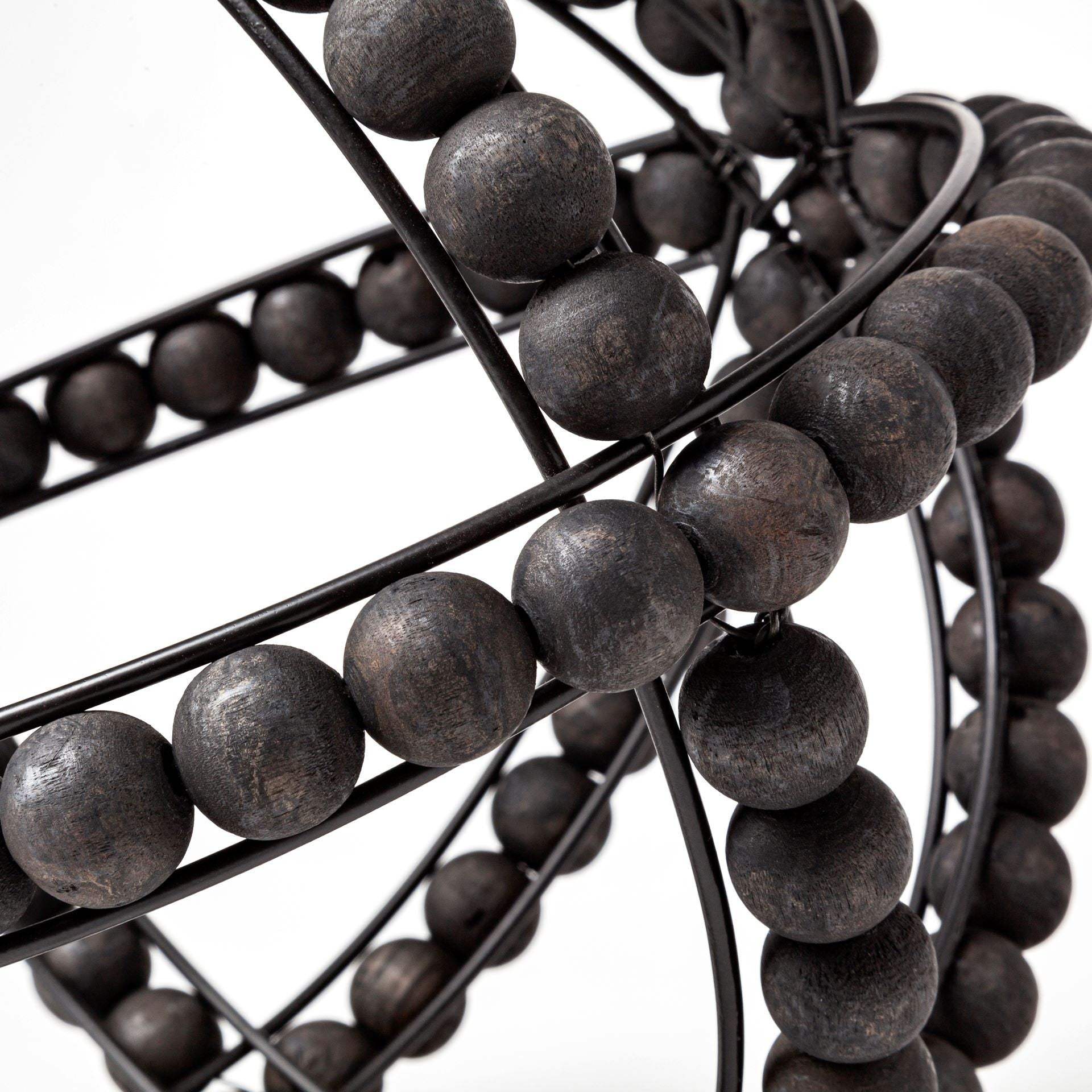 11" Black Wooden Bead And Metal Orb Sculpture - Homeroots - Flyclothing LLC