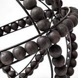11" Black Wooden Bead And Metal Orb Sculpture - Homeroots