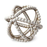 11" White Wood Bead And Gold Orb Sculpture - Homeroots