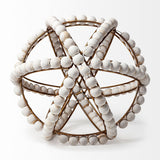 11" White Wood Bead And Gold Orb Sculpture - Homeroots