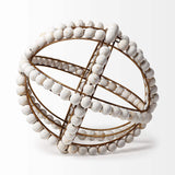 11" White Wood Bead And Gold Orb Sculpture - Homeroots - Flyclothing LLC