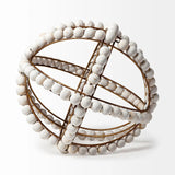 11" White Wood Bead And Gold Orb Sculpture - Homeroots
