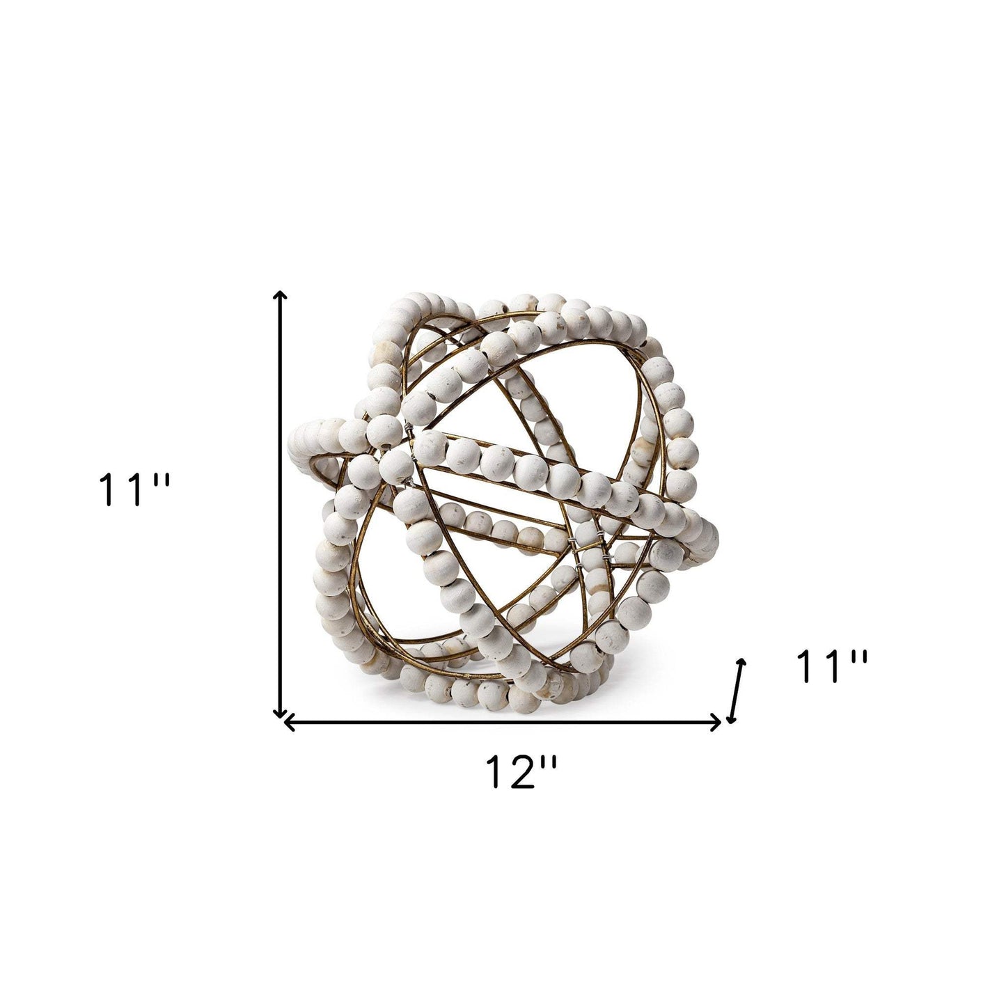 11" White Wood Bead And Gold Orb Sculpture - Homeroots - Flyclothing LLC