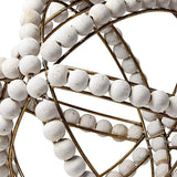 11" White Wood Bead And Gold Orb Sculpture - Homeroots - Flyclothing LLC