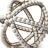 11" White Wood Bead And Gold Orb Sculpture - Homeroots