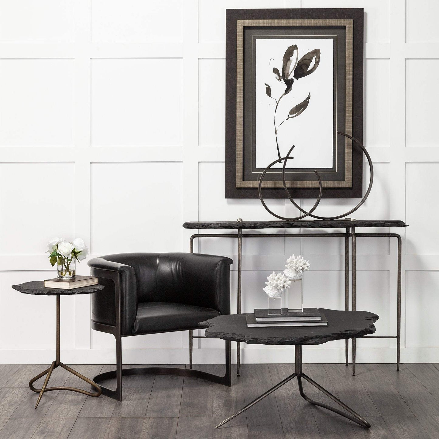 20" Black Iron Modern Abstract Tabletop Sculpture - Homeroots - Flyclothing LLC