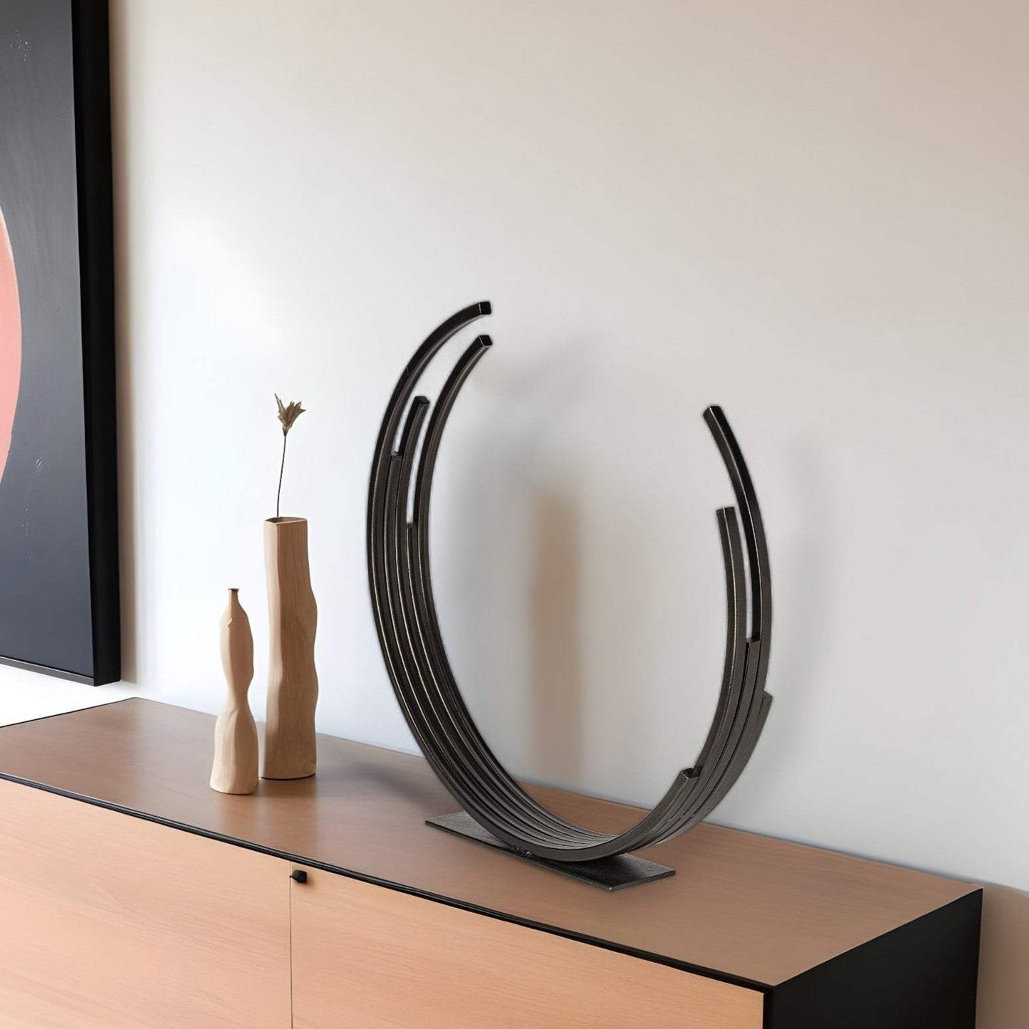 20" Black Iron Modern Abstract Tabletop Sculpture - Homeroots - Flyclothing LLC