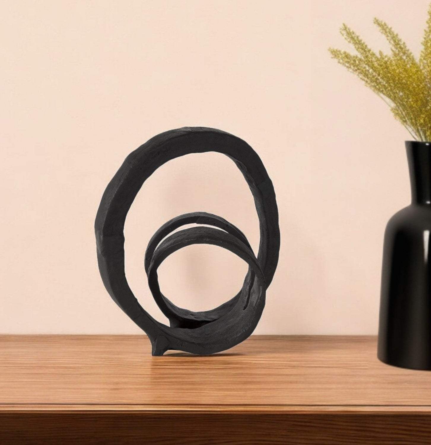 Black Metal Ribbon Loop Sculpture - Homeroots - Flyclothing LLC