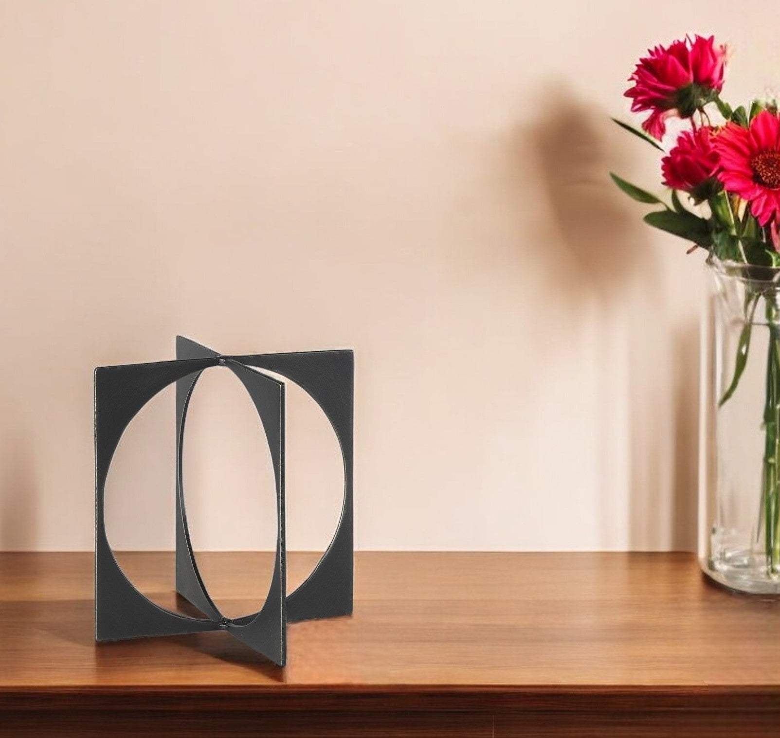 9" Charcoal Gray Metal Circle Square Sculpture - Homeroots - Flyclothing LLC