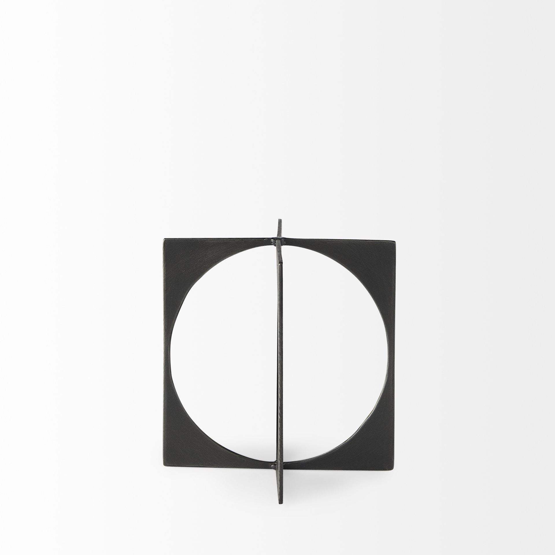 9" Charcoal Gray Metal Circle Square Sculpture - Homeroots - Flyclothing LLC