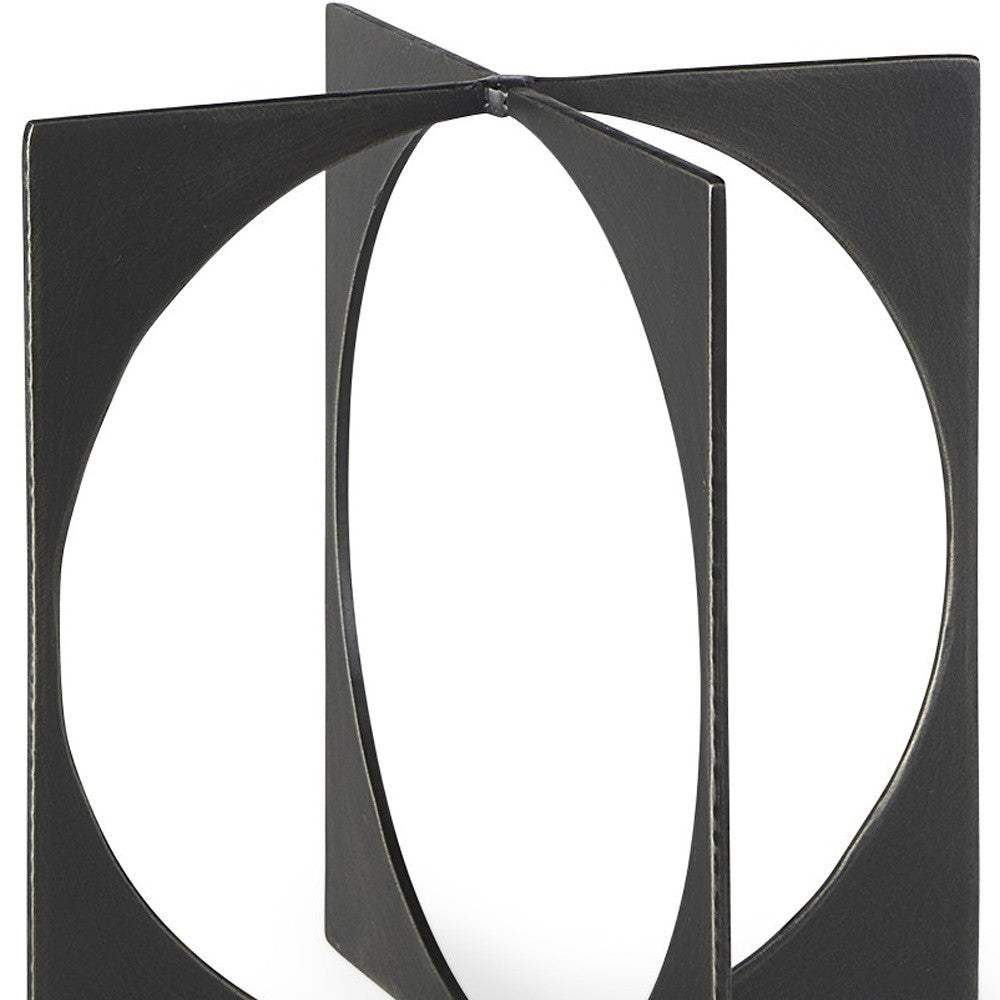 9" Charcoal Gray Metal Circle Square Sculpture - Homeroots - Flyclothing LLC