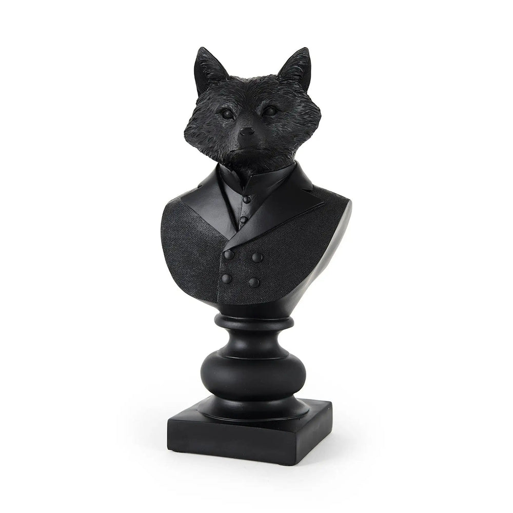 Black Resin Suited Fox Bust Sculpture - Homeroots
