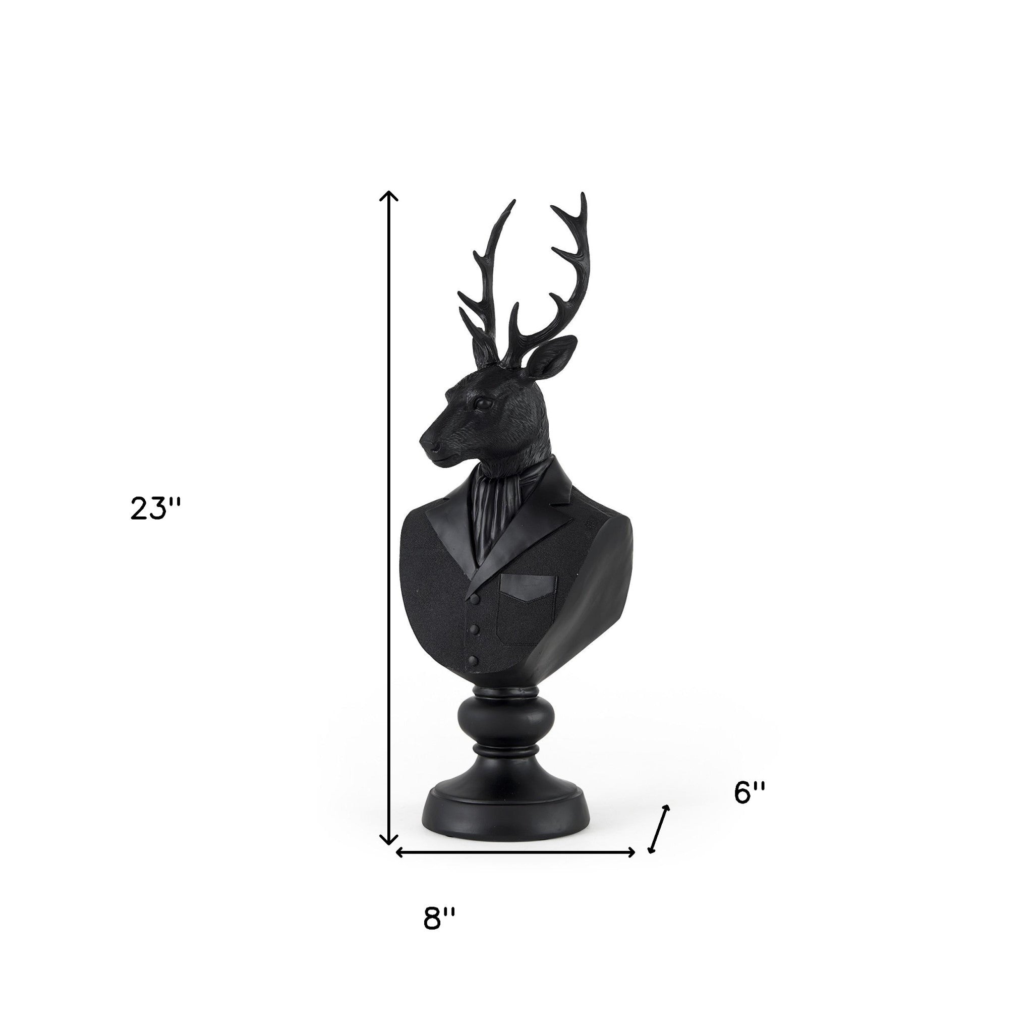 Black Resin Suited Deer Bust Sculpture