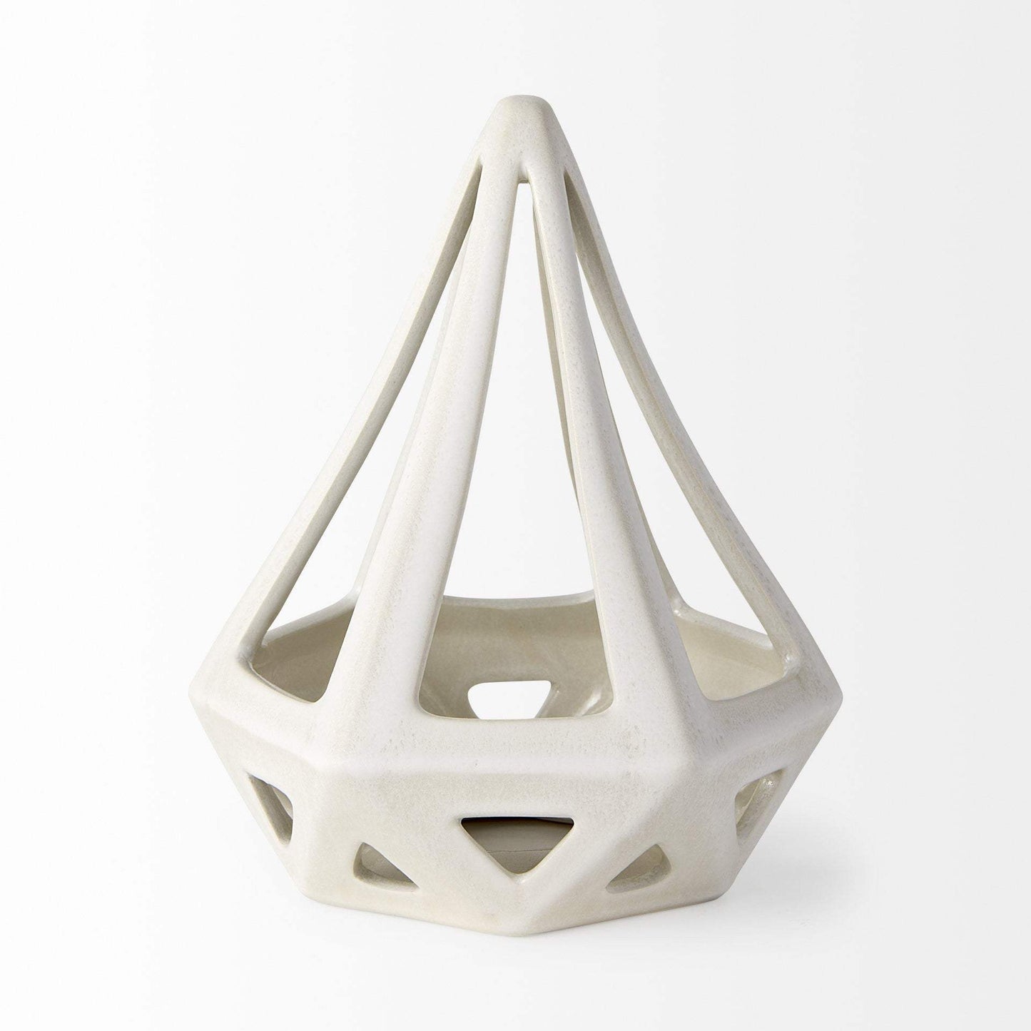 White Crackle Glaze Ceramic Conical Sculpture - Homeroots - Flyclothing LLC