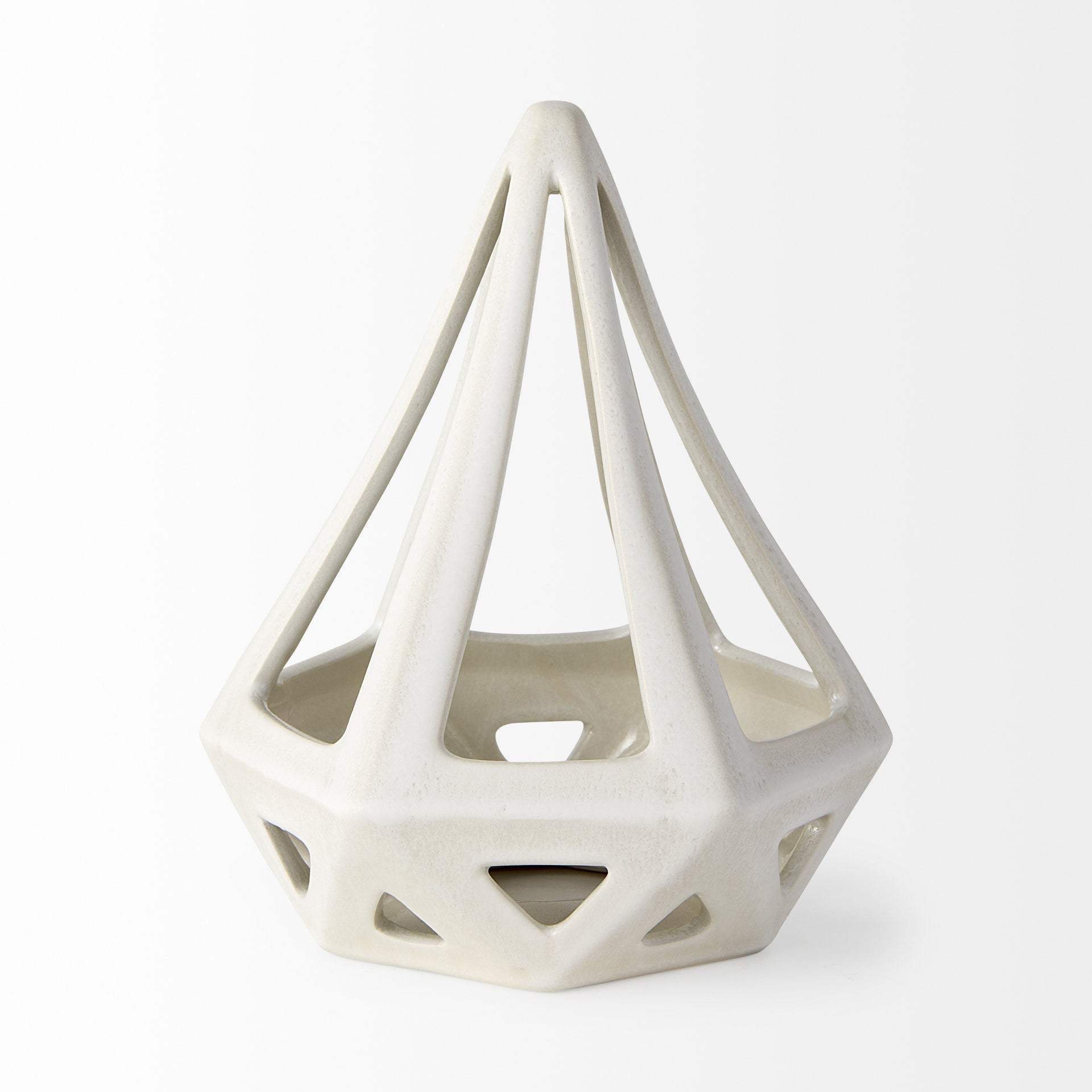 White Crackle Glaze Ceramic Conical Sculpture - Homeroots - Flyclothing LLC