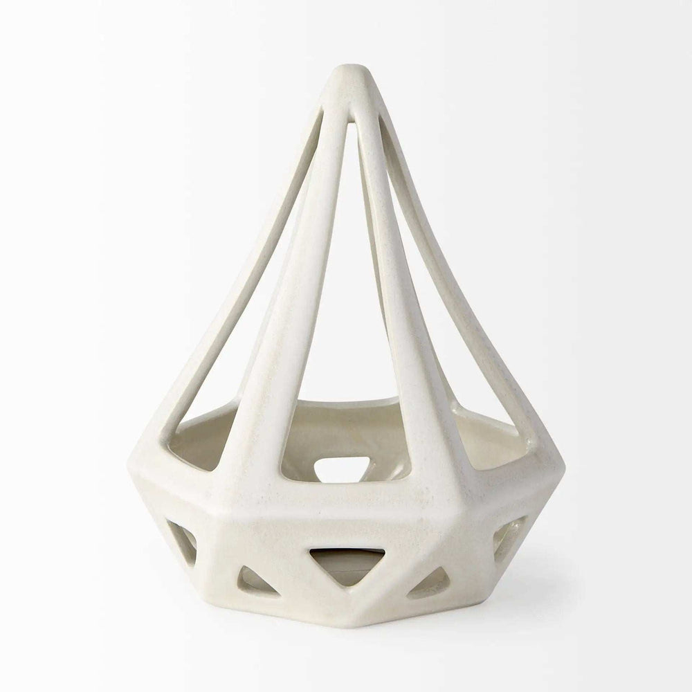 White Crackle Glaze Ceramic Conical Sculpture - Homeroots - Flyclothing LLC