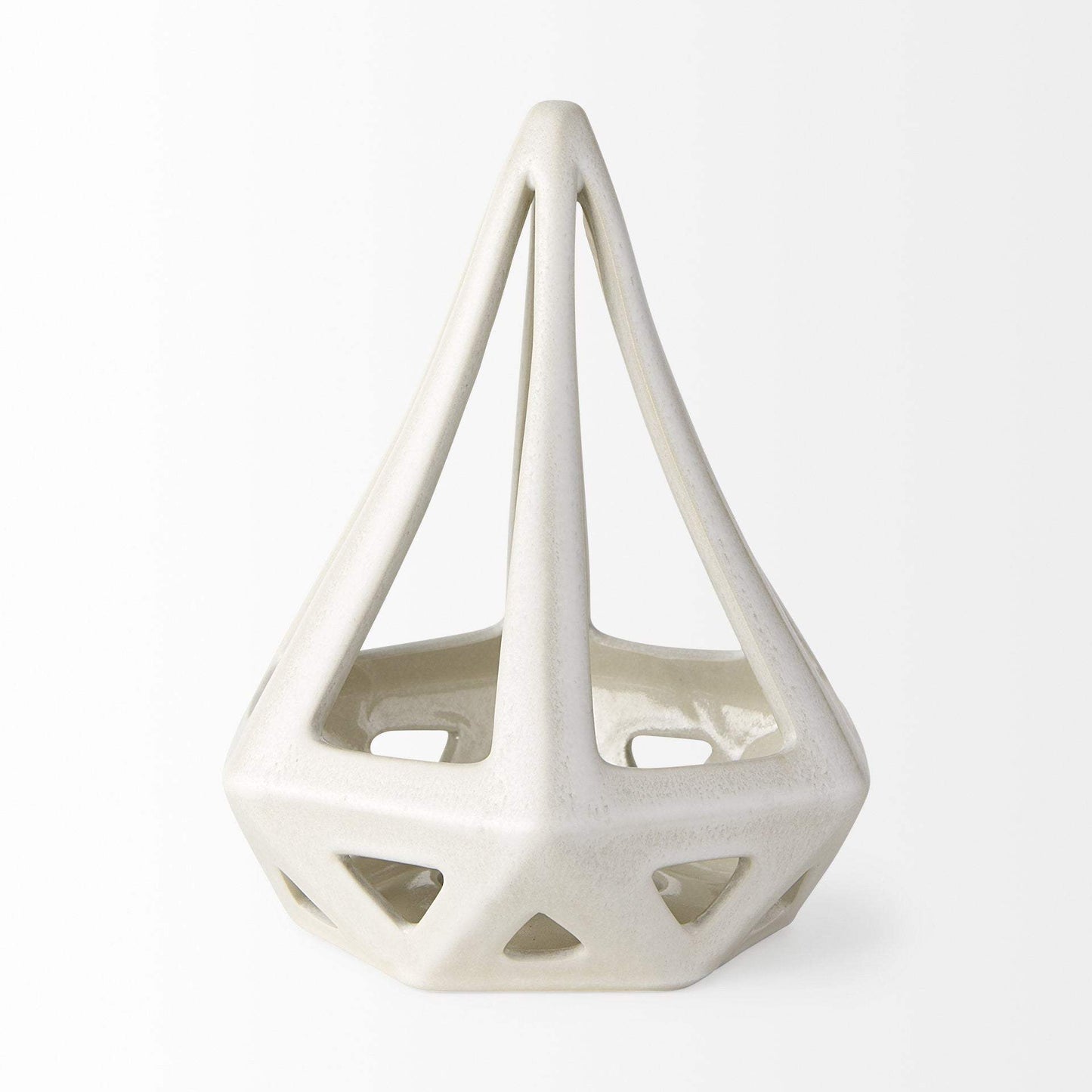 White Crackle Glaze Ceramic Conical Sculpture - Homeroots - Flyclothing LLC
