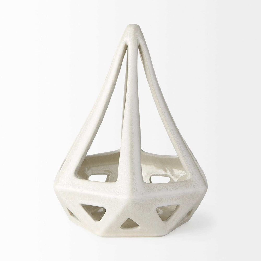 White Crackle Glaze Ceramic Conical Sculpture - Homeroots - Flyclothing LLC