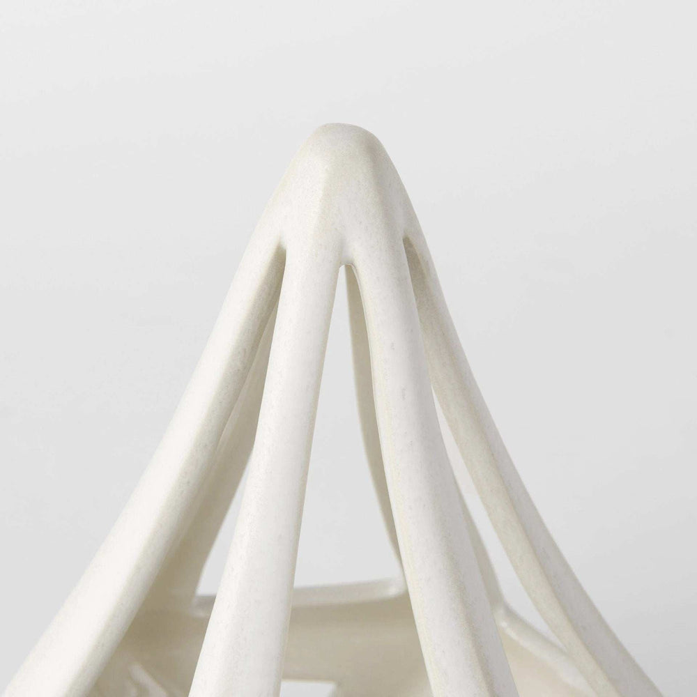 White Crackle Glaze Ceramic Conical Sculpture - Homeroots - Flyclothing LLC