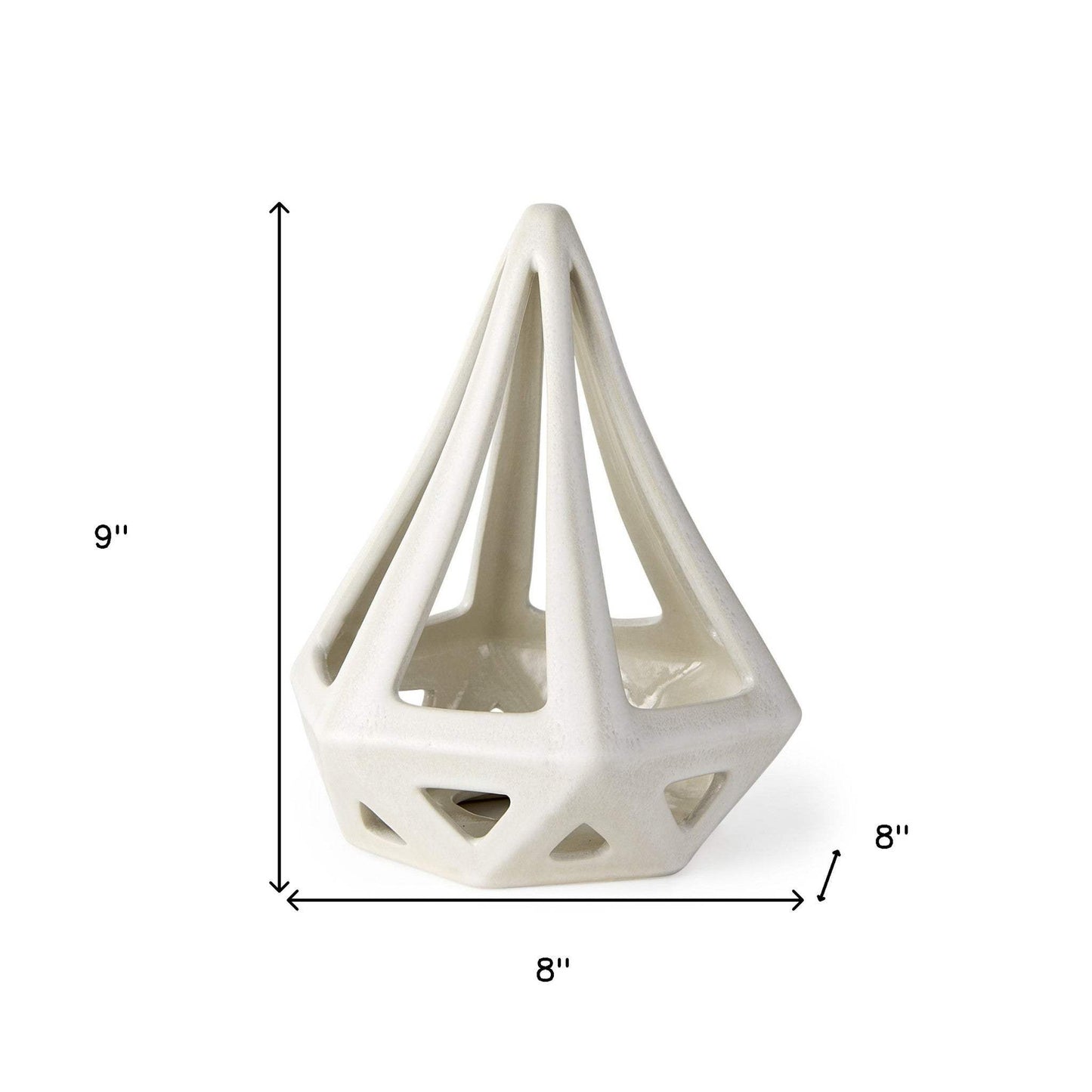 White Crackle Glaze Ceramic Conical Sculpture - Homeroots - Flyclothing LLC