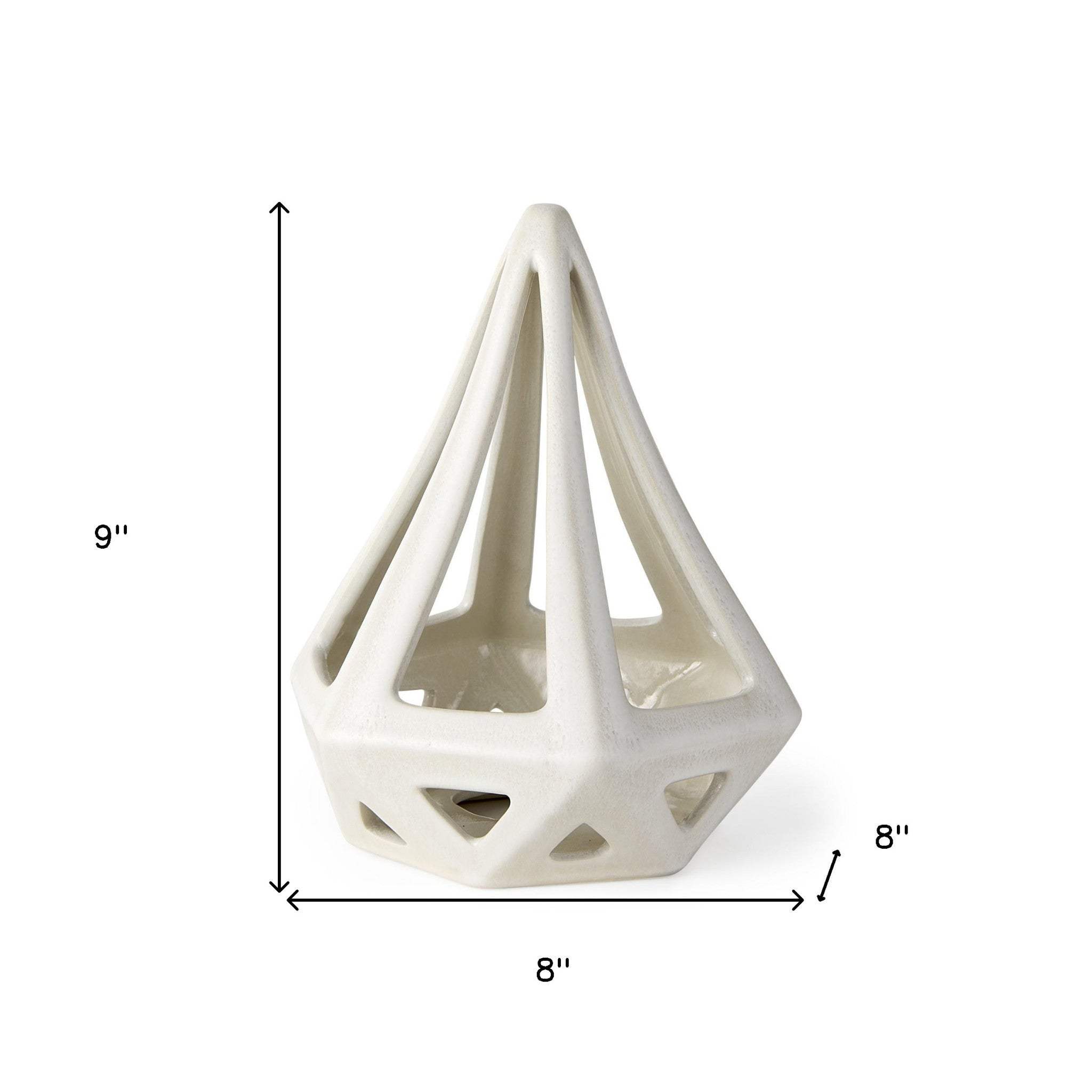 White Crackle Glaze Ceramic Conical Sculpture - Homeroots - Flyclothing LLC
