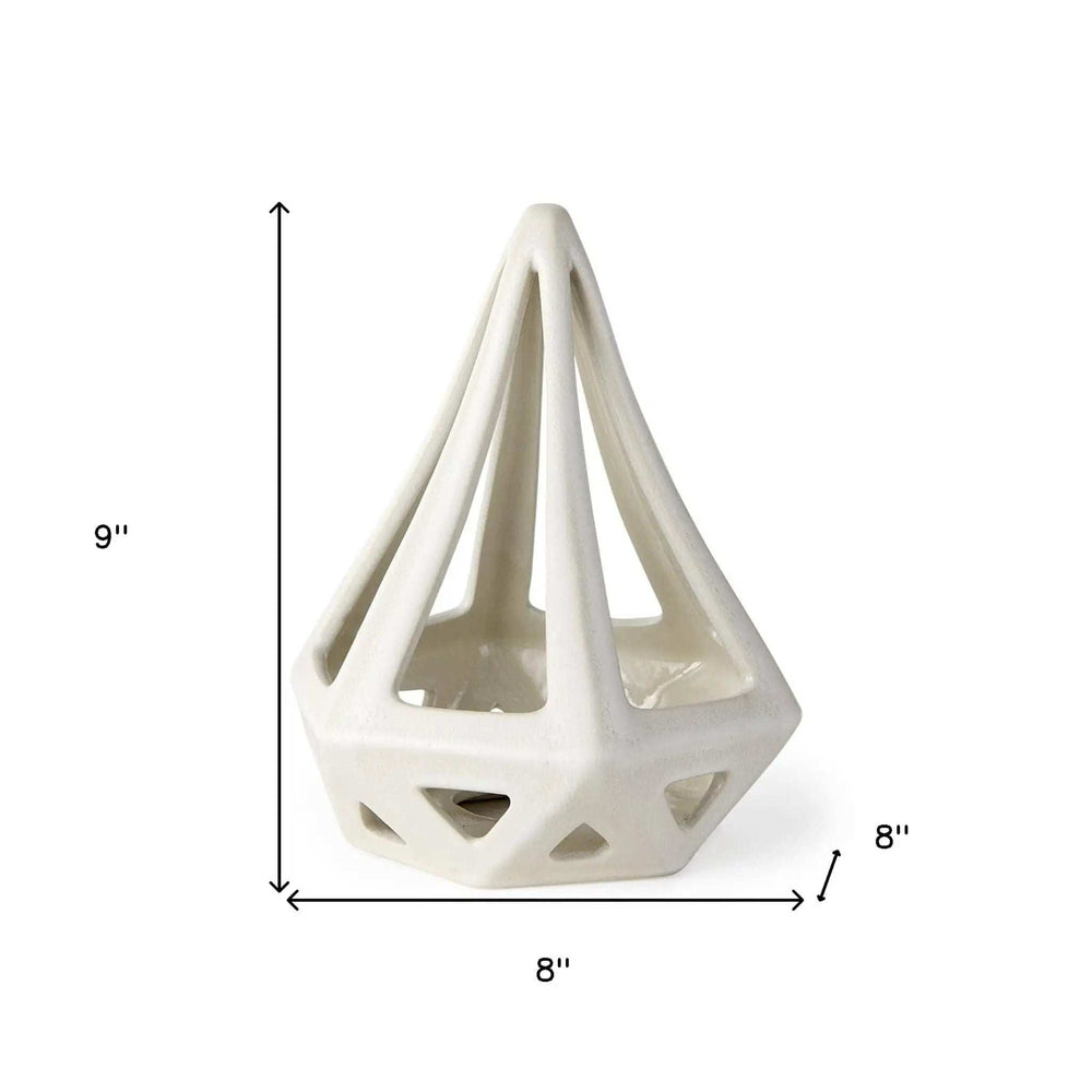 White Crackle Glaze Ceramic Conical Sculpture - Homeroots - Flyclothing LLC