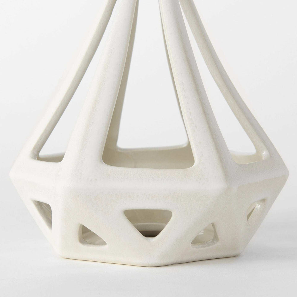 White Crackle Glaze Ceramic Conical Sculpture - Homeroots - Flyclothing LLC