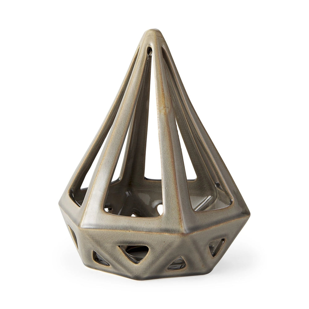 Khaki Crackle Glaze Ceramic Conical Sculpture - Homeroots