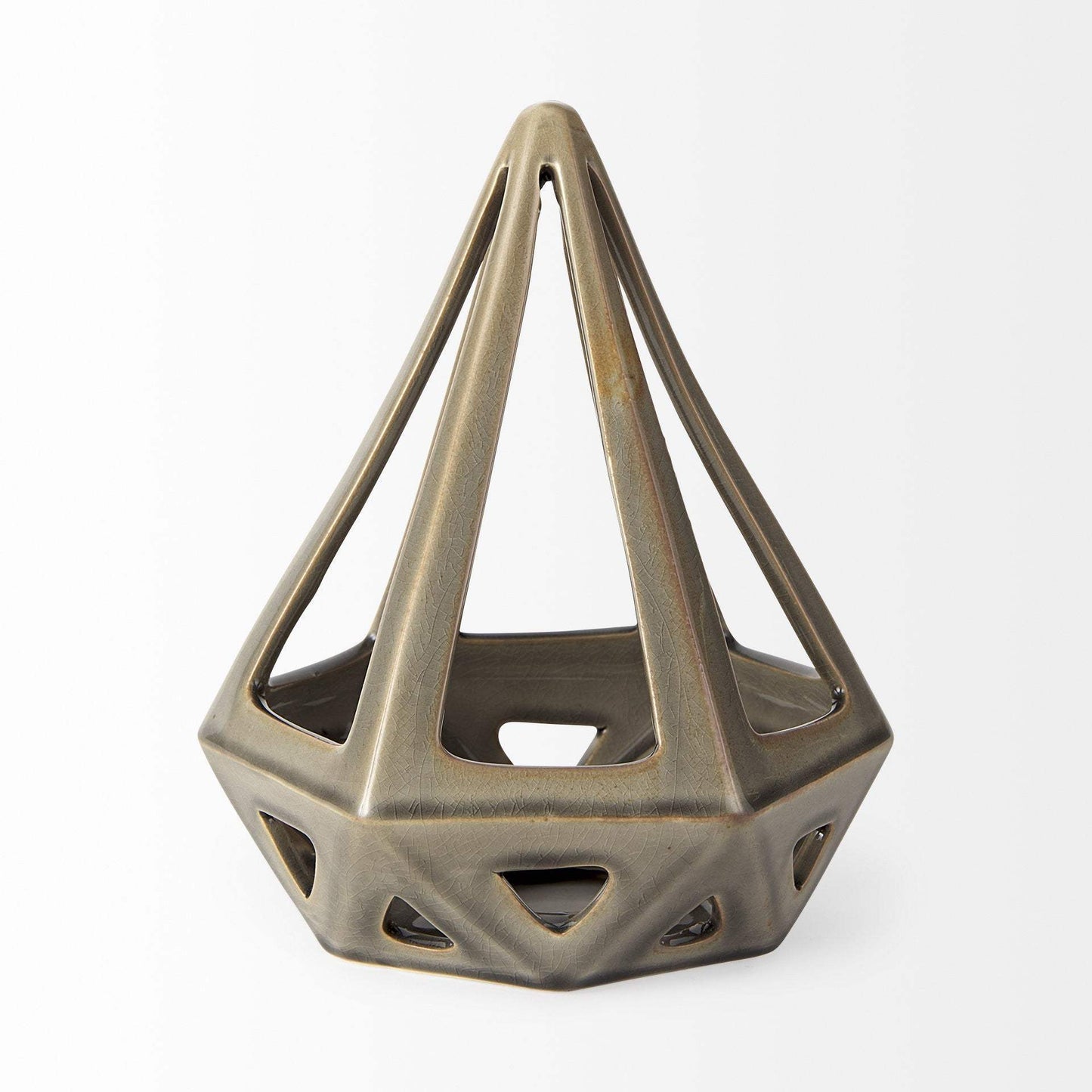 Khaki Crackle Glaze Ceramic Conical Sculpture - Homeroots - Flyclothing LLC