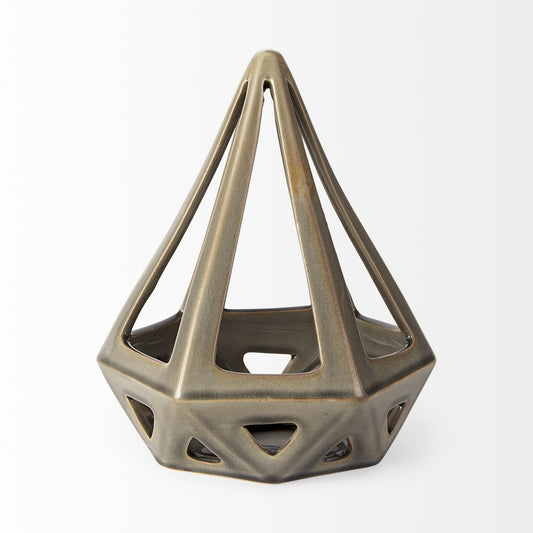 Khaki Crackle Glaze Ceramic Conical Sculpture - Homeroots
