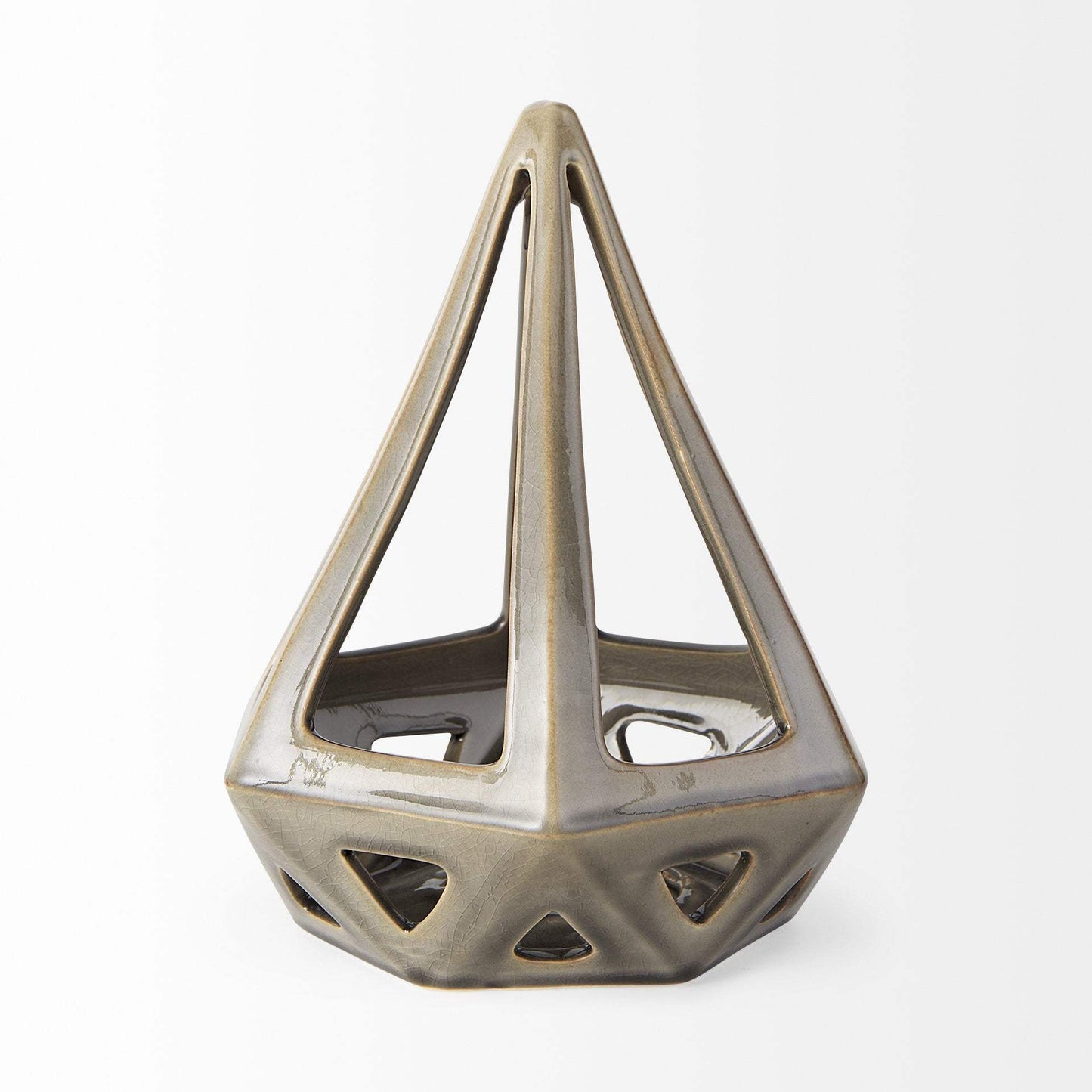 Khaki Crackle Glaze Ceramic Conical Sculpture - Homeroots - Flyclothing LLC