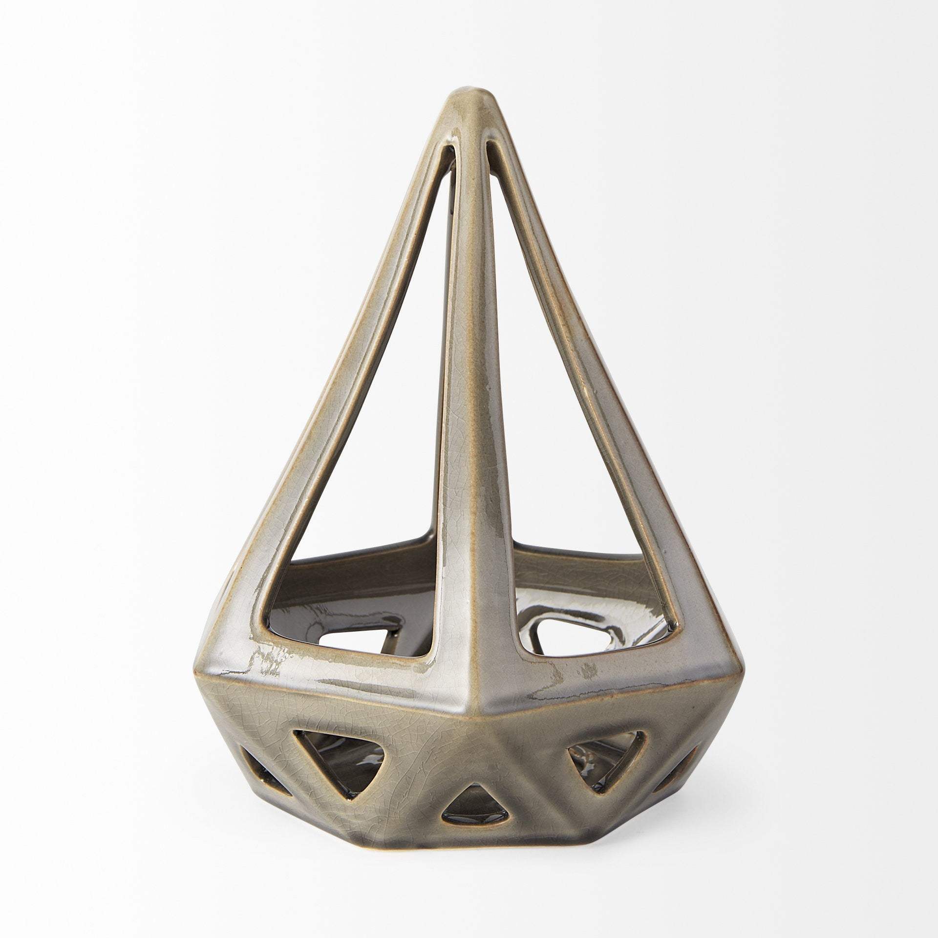 Khaki Crackle Glaze Ceramic Conical Sculpture - Homeroots - Flyclothing LLC