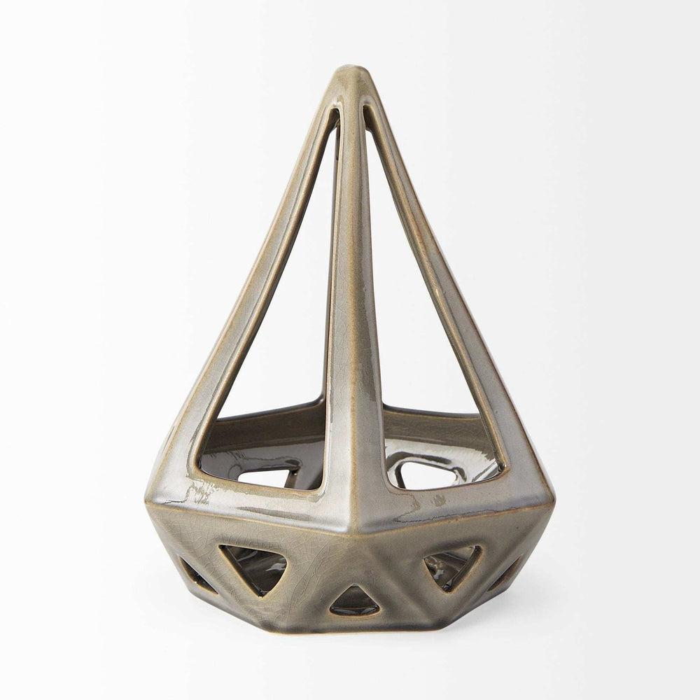 Khaki Crackle Glaze Ceramic Conical Sculpture - Homeroots - Flyclothing LLC