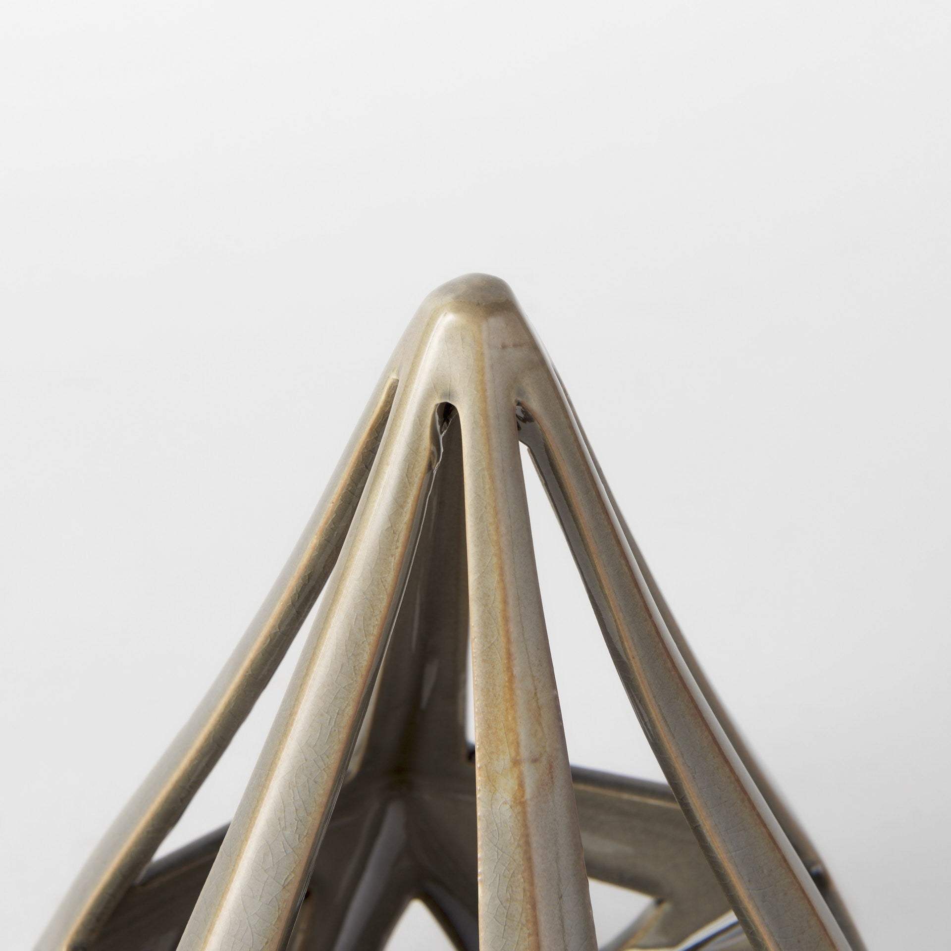 Khaki Crackle Glaze Ceramic Conical Sculpture - Homeroots - Flyclothing LLC