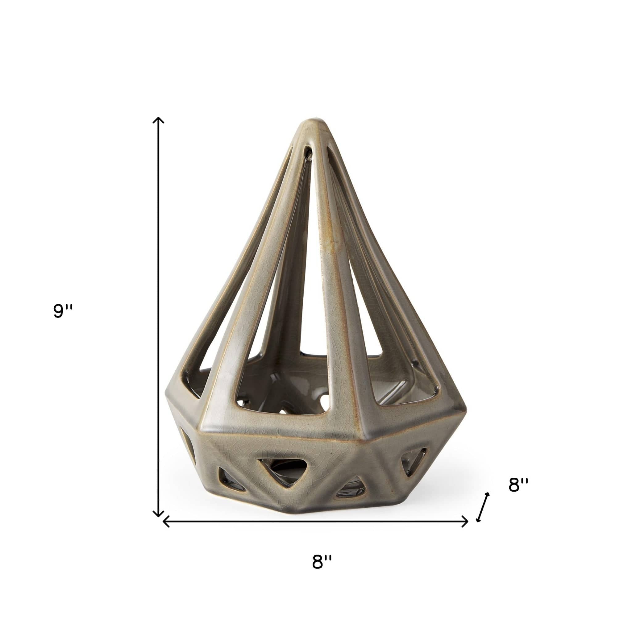 Khaki Crackle Glaze Ceramic Conical Sculpture - Homeroots