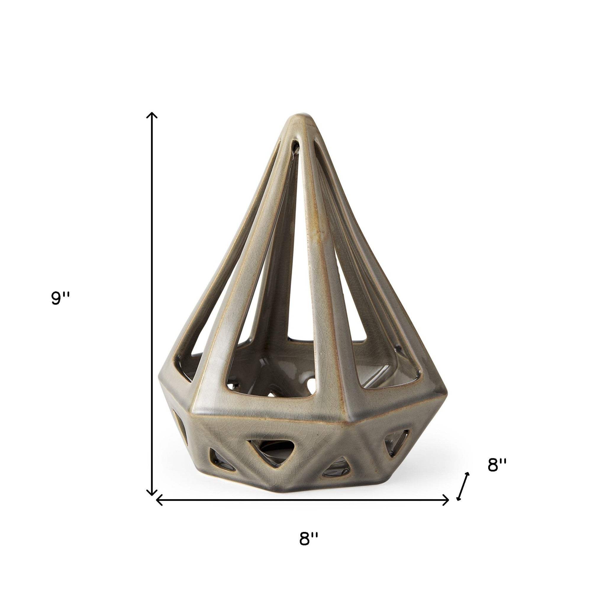 Khaki Crackle Glaze Ceramic Conical Sculpture - Homeroots - Flyclothing LLC