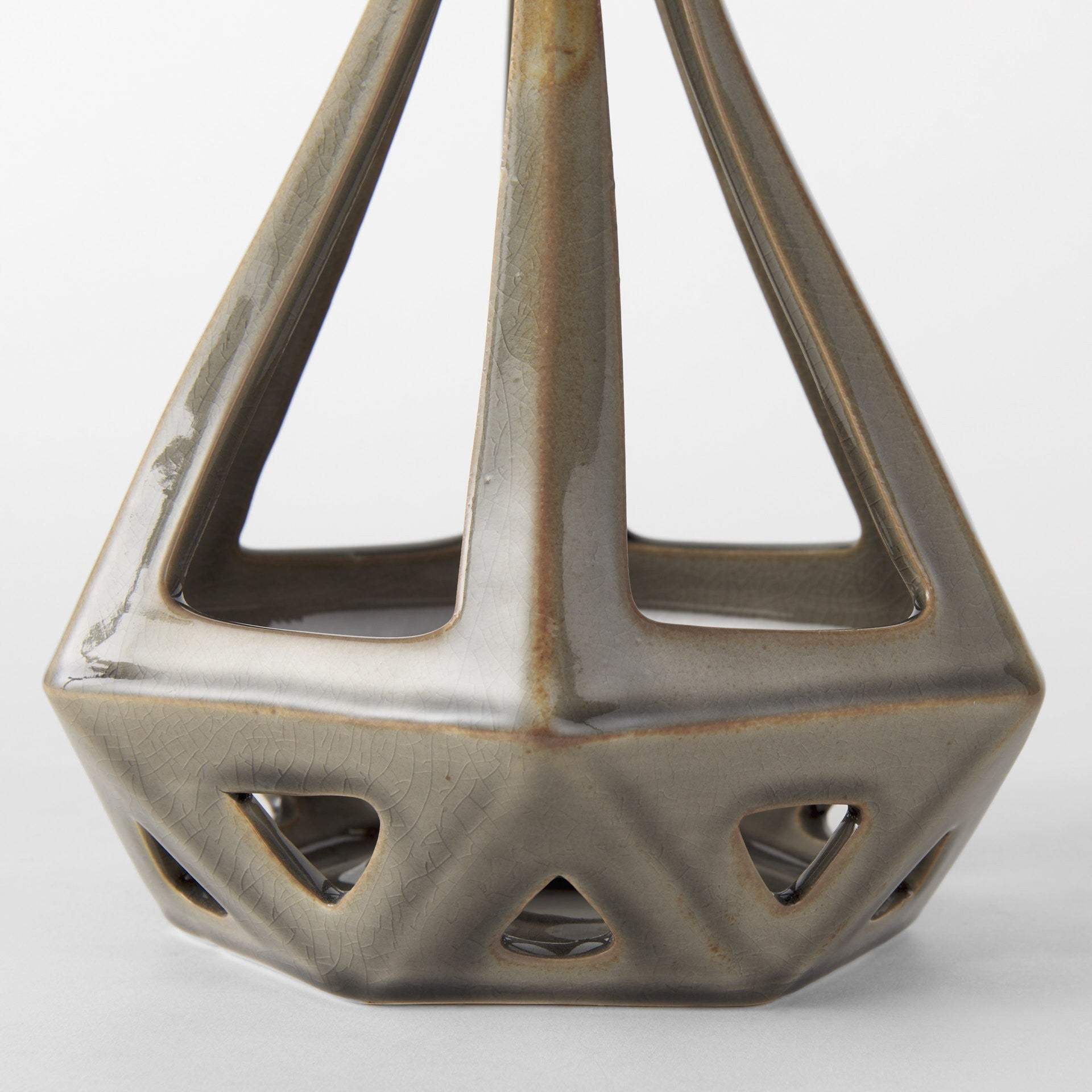 Khaki Crackle Glaze Ceramic Conical Sculpture - Homeroots - Flyclothing LLC