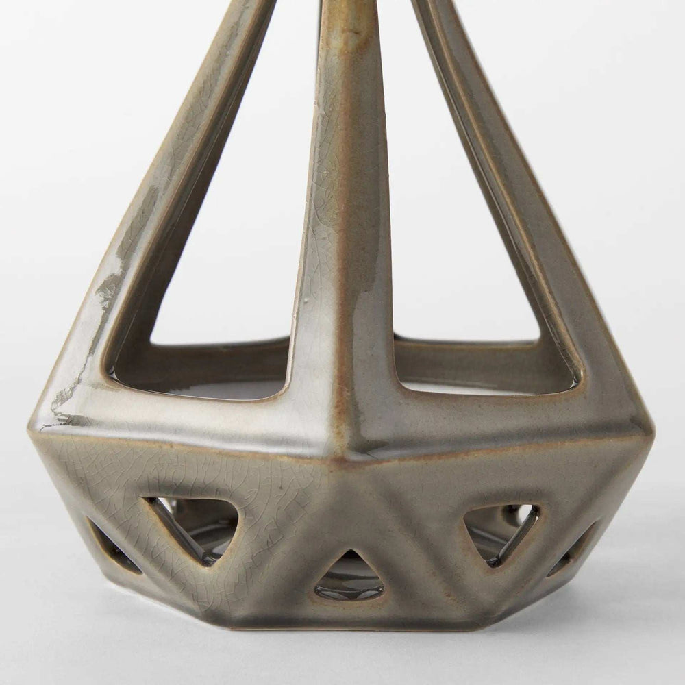 Khaki Crackle Glaze Ceramic Conical Sculpture - Homeroots - Flyclothing LLC