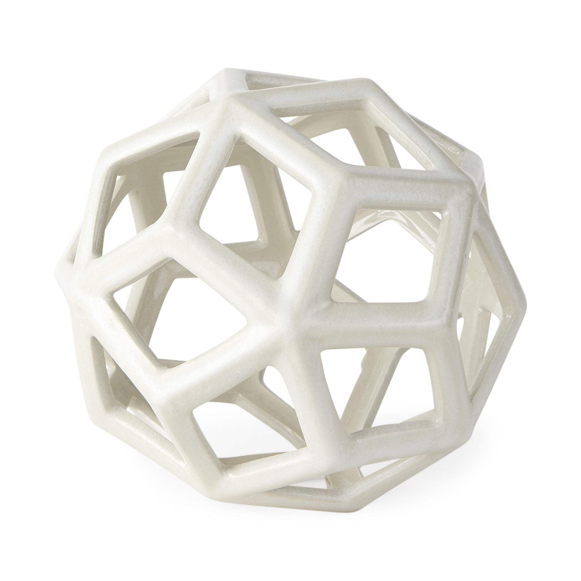 White Crackle Glaze Ceramic Geometric Sculpture - Homeroots - Flyclothing LLC