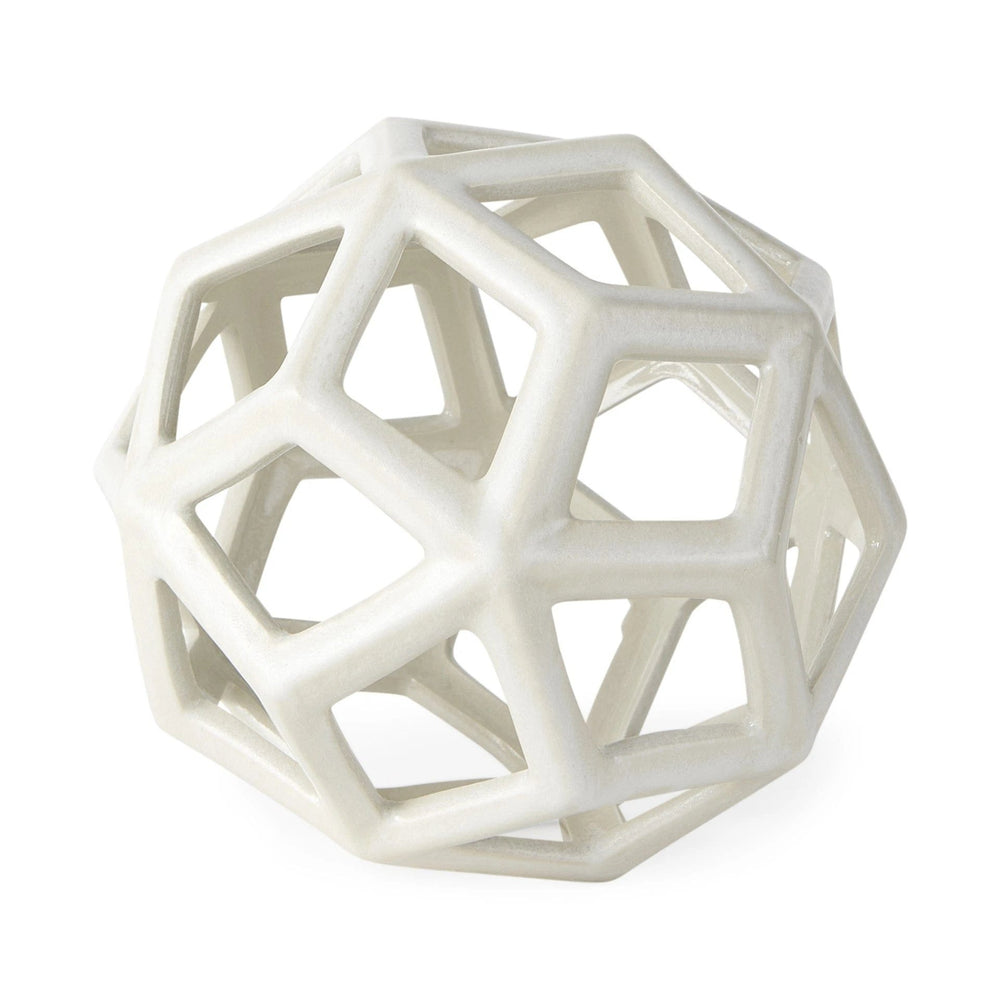 White Crackle Glaze Ceramic Geometric Sculpture - Homeroots
