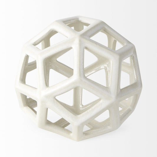 White Crackle Glaze Ceramic Geometric Sculpture