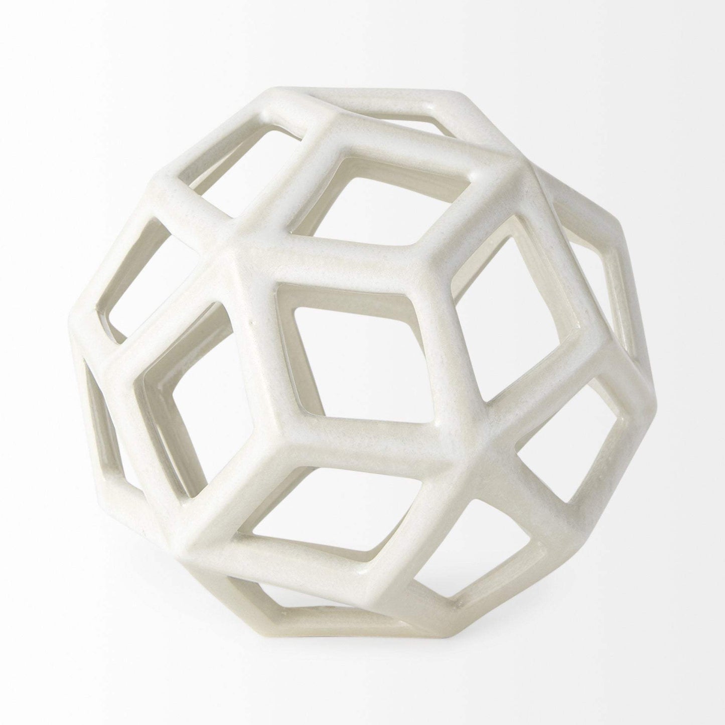 White Crackle Glaze Ceramic Geometric Sculpture - Homeroots - Flyclothing LLC