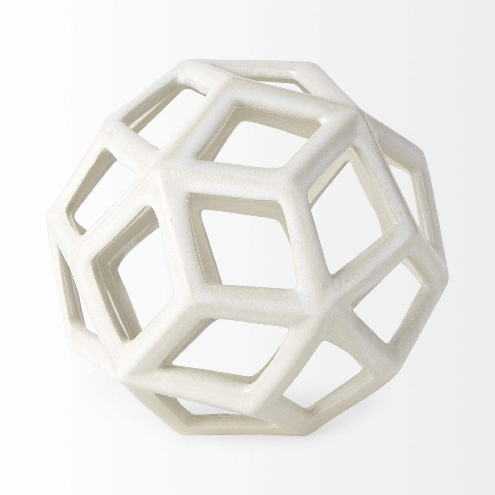 White Crackle Glaze Ceramic Geometric Sculpture - Homeroots - Flyclothing LLC