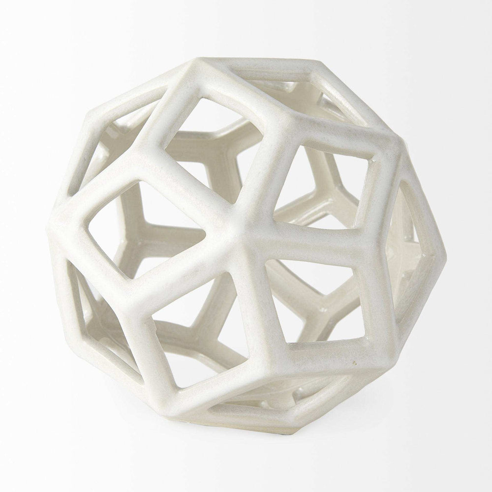 White Crackle Glaze Ceramic Geometric Sculpture - Homeroots - Flyclothing LLC