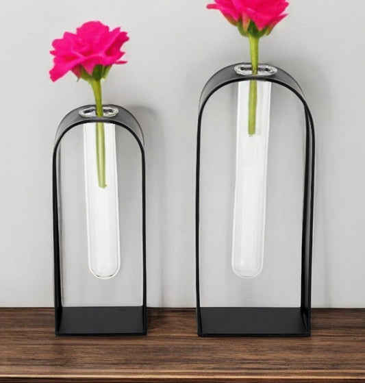 Set Of Two Black Metal Test Tube Decor Pieces - Homeroots