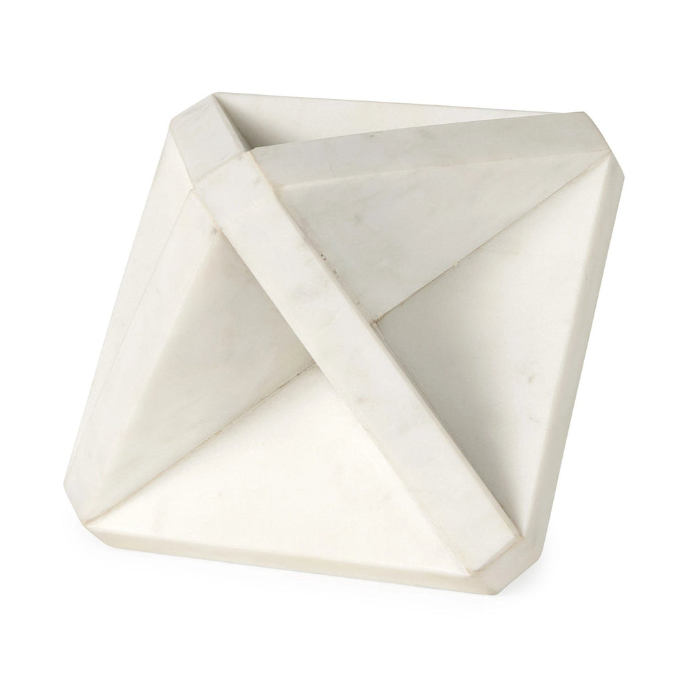 White Marble Geometric Square Sculpture - Homeroots