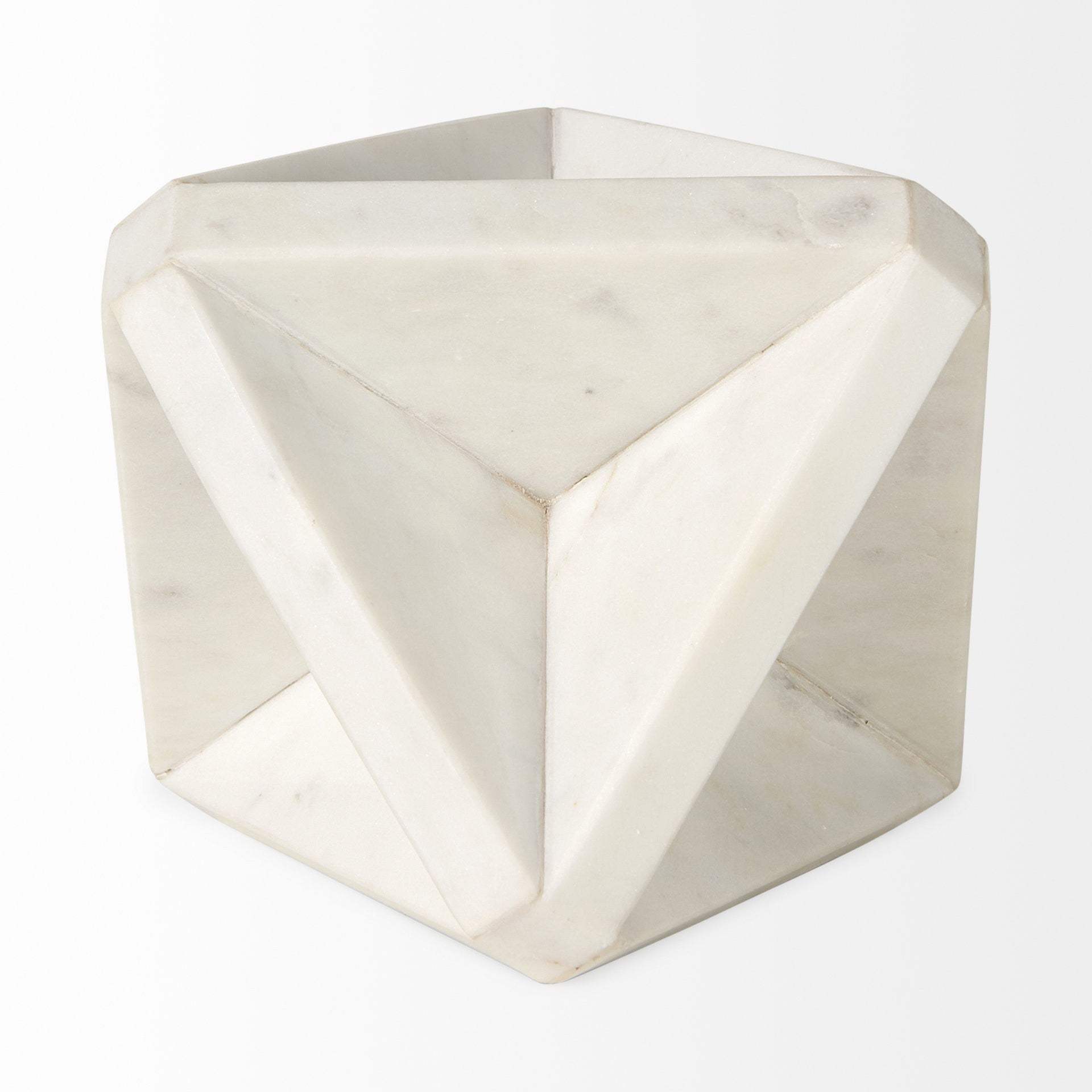 White Marble Geometric Square Sculpture - Homeroots - Flyclothing LLC