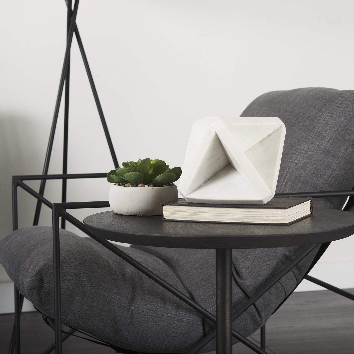 White Marble Geometric Square Sculpture - Homeroots - Flyclothing LLC