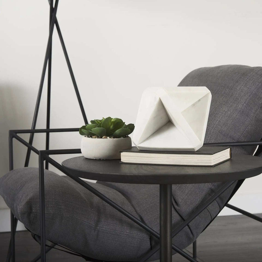 White Marble Geometric Square Sculpture - Homeroots - Flyclothing LLC